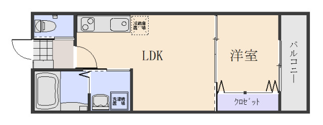 クレスト山本Ⅱの間取り|LDK＋洋室3.9帖の1LDK