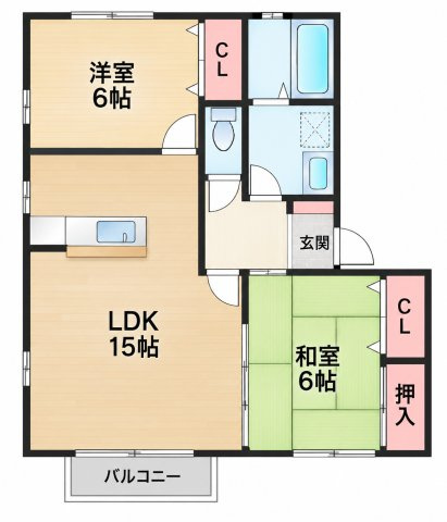 筑紫野市針摺中央１丁目のアパートの間取り