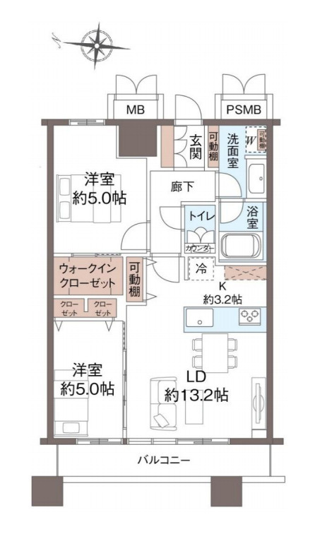 グランドミッドタワーズ大宮フォレストタワーの間取り|【グランドミッドタワーズ大宮フォレストタワー】・2LDK・専有面積61.42m2・バルコニー面積7.24m2