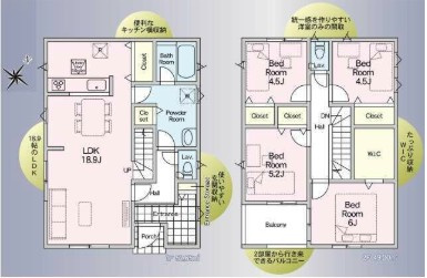 三郷市彦糸1丁目　全7棟　新築戸建　1号棟の間取り|WIC・パントリー・リネン庫と収納充実な邸宅です