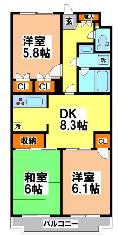 小金井市中町２丁目の賃貸マンションの間取り