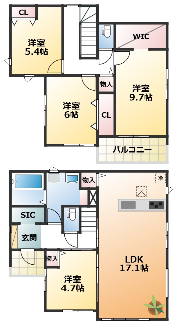 リガーレ宇都宮市西川田町3期の間取り|全室南向きで陽当たりの良い間取りです