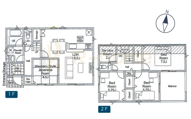 守谷市美園第2　新築戸建て　2号棟の間取り|4LDK＋サービスルーム、土地面積165.02m2、建物面積95.17m2