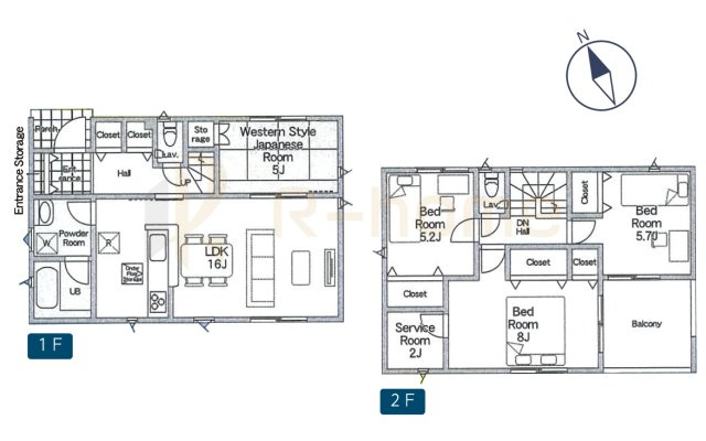 守谷市美園第2　新築戸建て　5号棟の間取り|4LDK＋サービスルーム、土地面積168.41m2、建物面積96.39m2