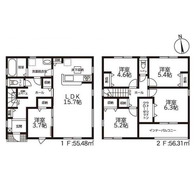 新築戸建て・仲介手数料無料）津島市高台寺町　６号棟の間取り