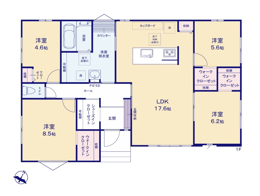 ケイアイフィット　水戸市住吉町　4期 　3の間取り|　
☆全室明るい二面窓で通風も良好です。全居室に収納スペース、玄関にはSIC配備。広い洗面室は2WAY出入り口。アイランドキッチンを採用し、より回遊性のある間取りにしました。