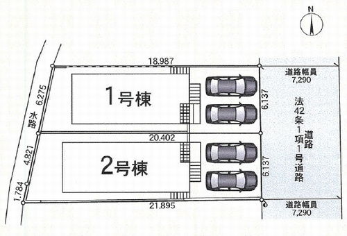 【仲介手数料０円】座間市四ッ谷第9　新築一戸建て　全2棟の区画図|座間市四ッ谷第9　新築一戸建て　全2棟