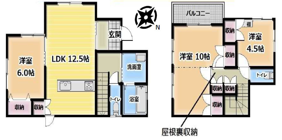 加古川市平岡町中野　中古戸建の間取り|3LDK＋屋根裏収納です。