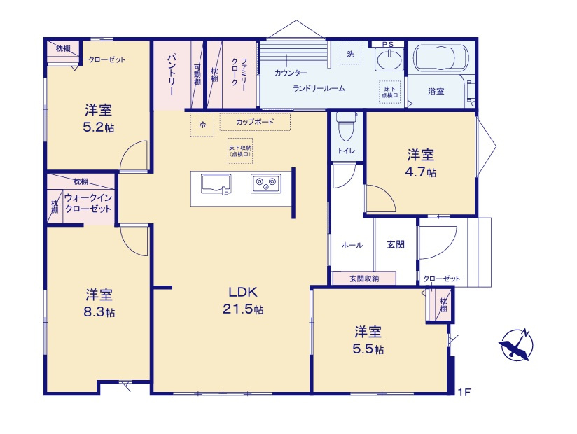 ケイアイフィット　水戸市住吉町　4期 　5の間取り|　
☆アイランドキッチンを採用し回遊性のある間取りにしました。家族で忙しく家事を分担する時も、動線が重なりにくいので効率的です。