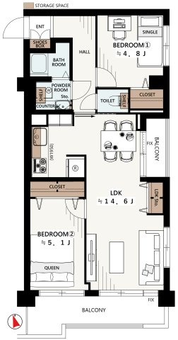 キャニオンマンション中村橋の間取り|2LDK　55.98㎡　LDK14.6帖　
時短・節水効果が期待できる食洗器を装備しています