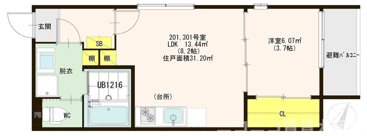大阪市西淀川区姫島５丁目のアパートの間取り