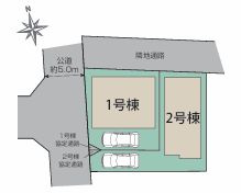 厚木市恩名3丁目　新築一戸建て　1号棟の区画図|配置図