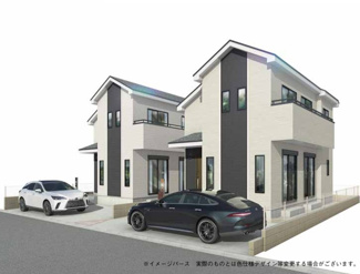 【外観パース】 | 【仲介手数料無料！！】八王子市散田町2丁目　新築戸建て（全2棟）A号棟　3990万円 | 本パースは、イメージ図につき、風景、建物、植栽などについては施工後の現物との差異が生じます
つきまして本パースによって生じたいかなる損害については一切責任を負いません
