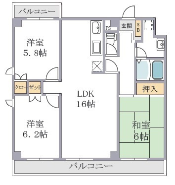 西宮市平木町の賃貸マンションの間取り