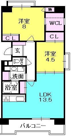 西宮市平松町の賃貸マンションの間取り