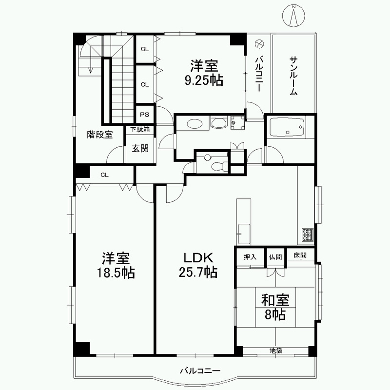 西宮市市庭町の賃貸マンションの間取り