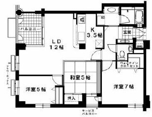 芦屋市大原町の賃貸マンションの間取り