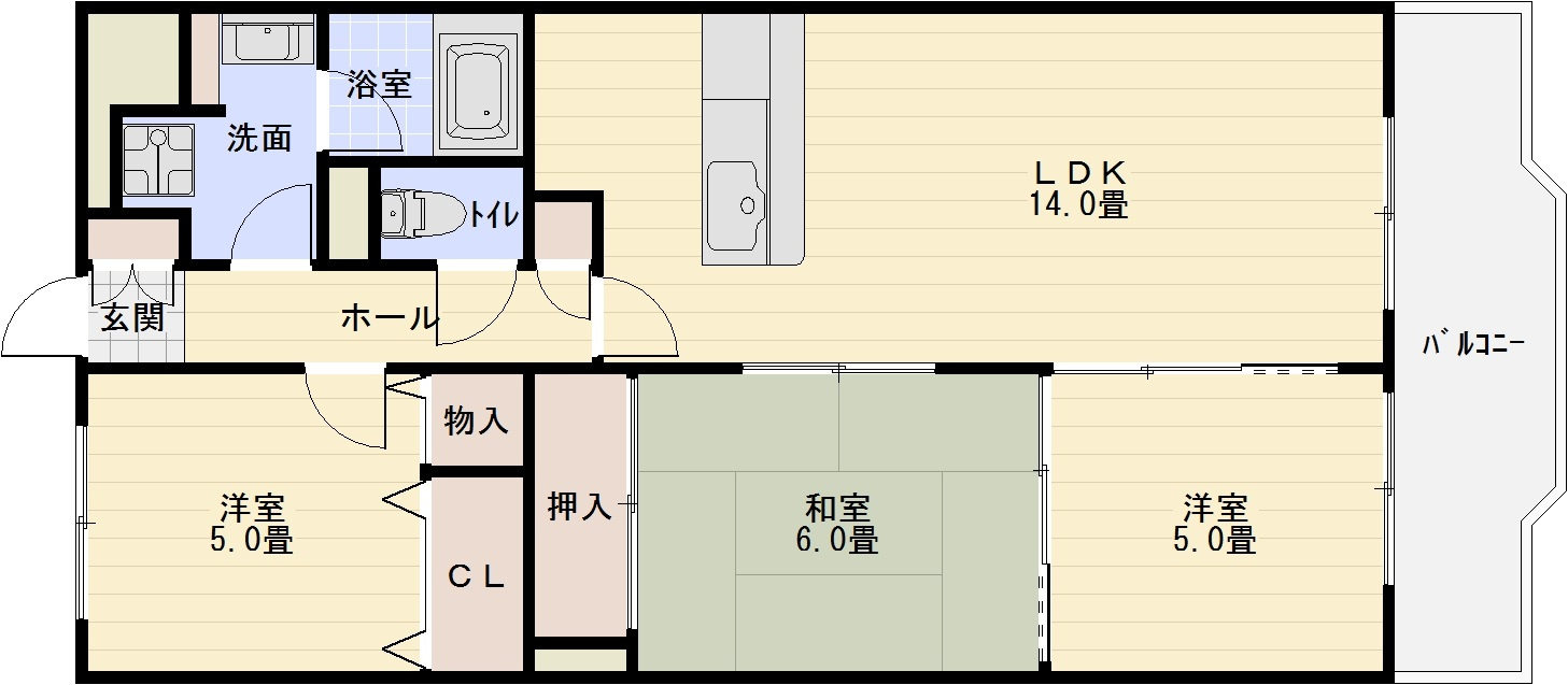 グラデュールの間取り|柏原市大県3丁目　3LDK　堅下駅　カウンターキッチン