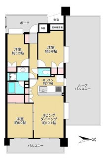 【間取り】 | デュークコート小岩 | 3LDK・69.00㎡・ルーフバルコニー・ポーチ付　　