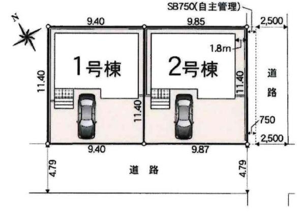 岡崎市渡町第1　全2棟・1号棟の区画図
