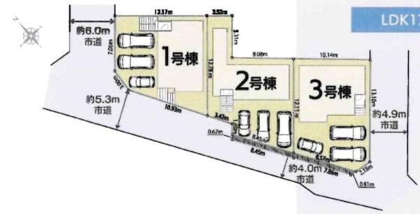 豊田市若林東町01期　全3棟・1号棟の区画図