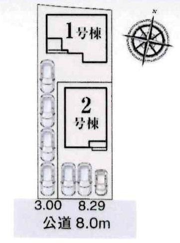 豊田市陣中町1丁目　全2棟・1号棟の区画図