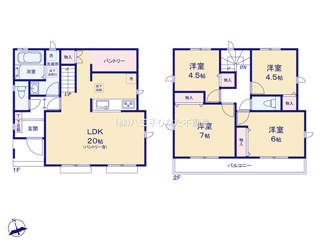 『八王子市新築戸建て』八王子市中野上町4-43-5【仲介手数料無料】の間取り|～仲介手数料無料☆八王子ひなた不動産～八王子市中野上町　新築戸建て