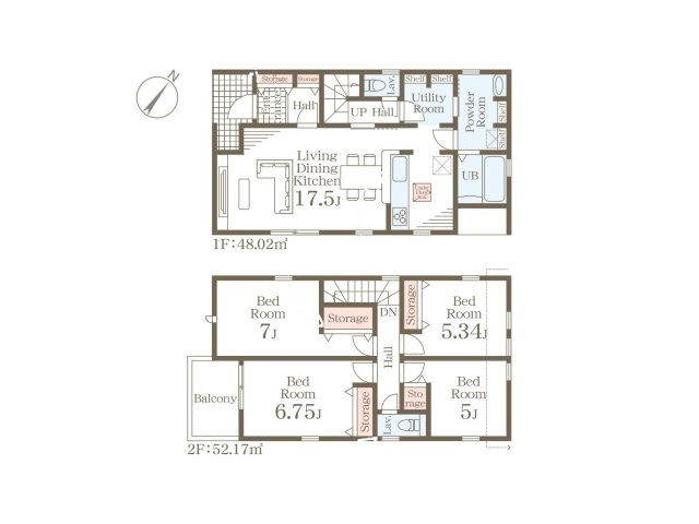 福岡市東区若宮4丁目第4-6棟（5号棟）の間取り|全居室収納付きで便利です。