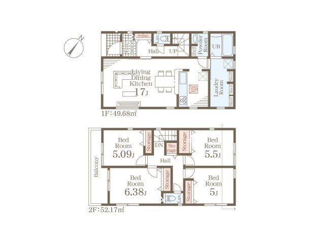 福岡市東区若宮4丁目第4-6棟（6号棟）の間取り|全居室収納付きで便利です。
