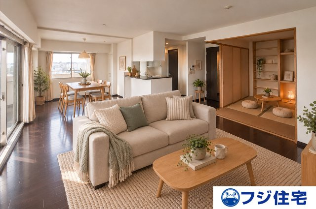 ルネ白鷺の居間・リビング|LDK：※バーチャルステージング画像（AI合成）です。合成された家具等は販売価格に含まれません。