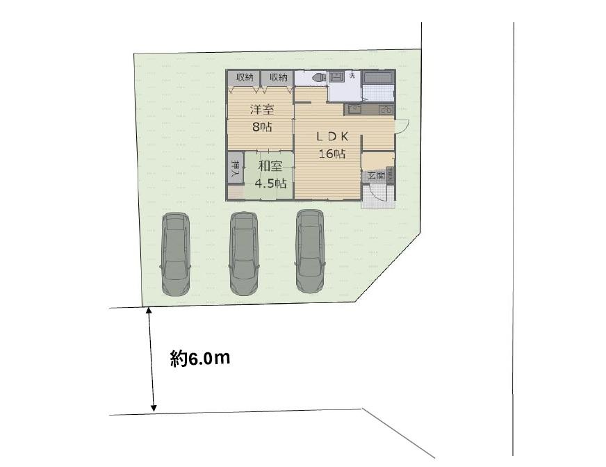 小山市花垣町2丁目　中古戸建　敷地62.35坪の区画図