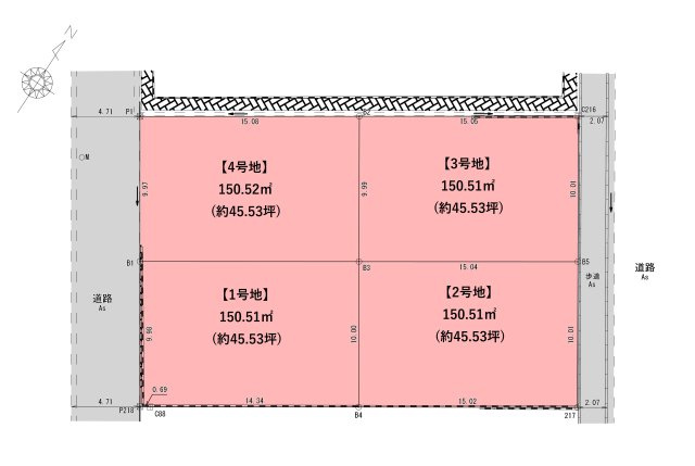大浦一丁目（2期）の土地図|分筆案は計画中につき、面積に変動が生じる可能性がございます。