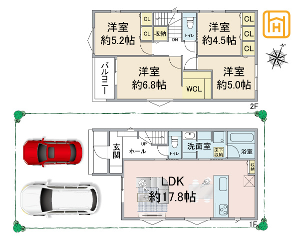 宝塚市山本野里1丁目新築一戸建て│4LDK+並列駐車2台可(車種制限あり)の間取り|※図面と現況が異なる場合は、現況を優先します。