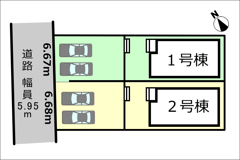 碧南市宮町6丁目の区画図|2号棟　並列駐車2台