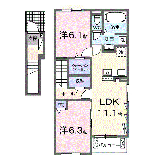 ウエスト　Ａの間取り|2LDKです