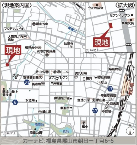 郡山市朝日1丁目　　　　２号棟　　　桃見台小学校、郡山第5中学区の地図|案内図・拡大図