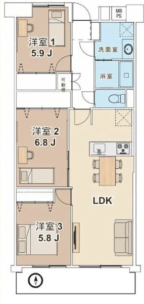 東大和市立野３丁目の中古マンションの間取り