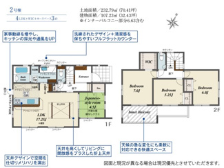【間取り】 | 甲斐市 西八幡 オール電化新築戸建 南道路 車並列3台 | 建物面積　107.23ｍ2