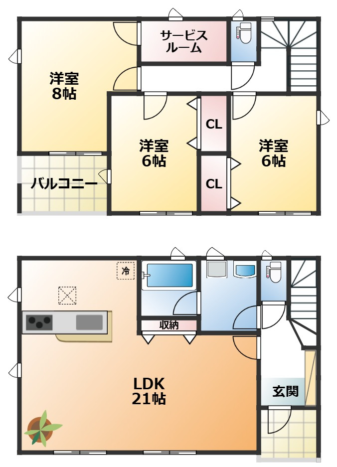CRADLEGARDEN栃木市箱森町第7の間取り|全室南向きで陽当たりの良い間取りです