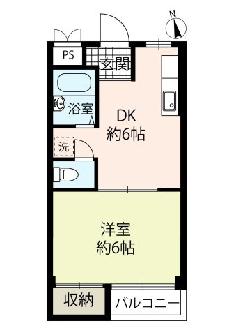 善積ハイツの間取り|陽当たりの良い南向き１DK