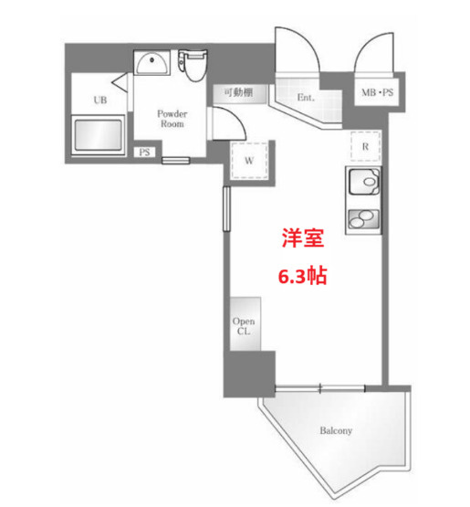 【間取り】 | キクエイパレス戶越 | 洋室6.3帖です