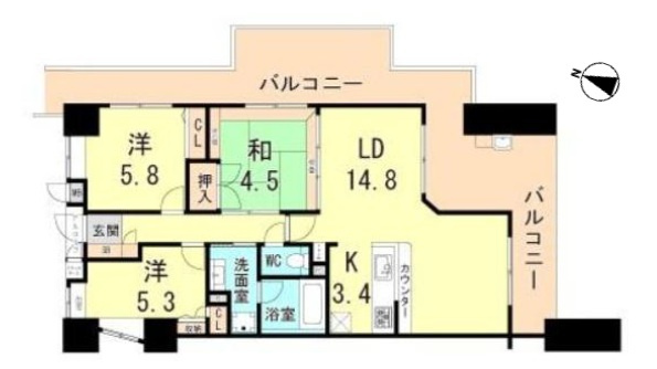 ディアエスタ・ミオ別府ラフィナス　5階の間取り|3LDKです。