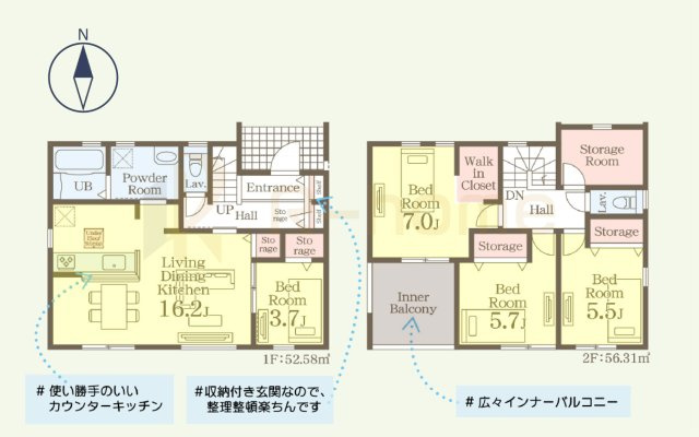 第1小美玉市西郷地　新築戸建て　1号棟の間取り|4LDK＋WIC＋ストレージルーム、土地面積190.72m2、建物面積108.89m2