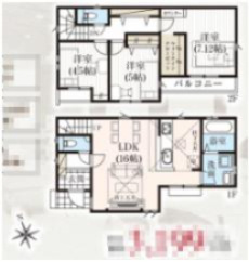 『八王子市新築戸建て』八王子市中野2487【仲介手数料無料】　２期の間取り|～仲介手数料無料☆八王子ひなた不動産～八王子市中野上町　新築戸建て