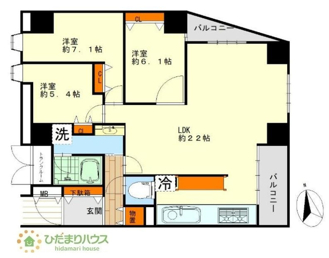 【間取り】 | さらさ荒川沖 | 家族みんなでゆったり過ごせる、約22帖の広々LDK。