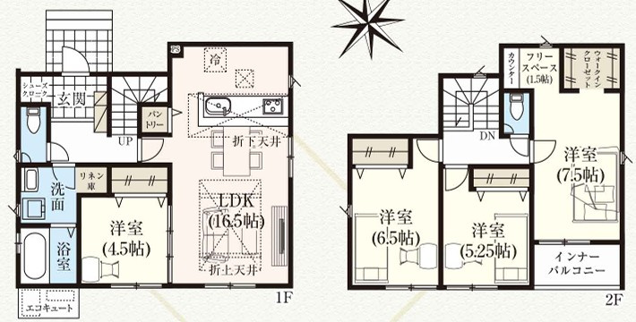 【新築戸建】　【オール電化】　いわき市内郷綴町1期　限定1棟　長期優良住宅の間取り|1号棟の間取り図です。ご参照ください。