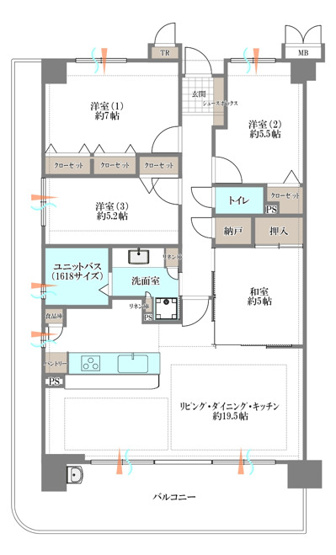 【間取り】 | リバーガーデン平野正覚寺 | 【南西角住戸！専有面積91平米ゆったり4LDK！LDK約19.5帖！室内全面リフォーム済み☆床暖房・食洗機・浴室乾燥機・モニターホン完備☆南・西、引き廻しの2面バルコニー☆】