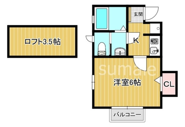 清静ハイムの間取り|ロフト付きのお部屋です。