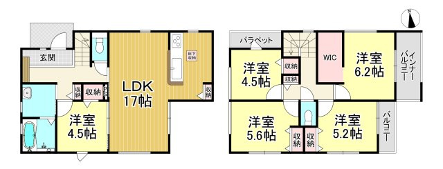 半田市亀崎高根町7丁目　全2棟　2号棟の間取り|2号棟　5LDK+WIC♪