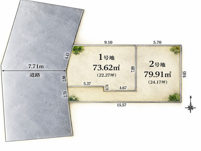 【区画図】 | 世田谷区砧4丁目　建築条件付き売地　全2区画